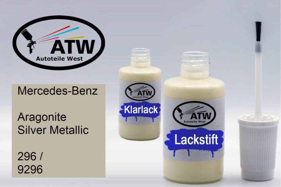 Mercedes-Benz, Aragonite Silver Metallic, 296 / 9296: 20ml Lackstift + 20ml Klarlack - Set, von ATW Autoteile West.